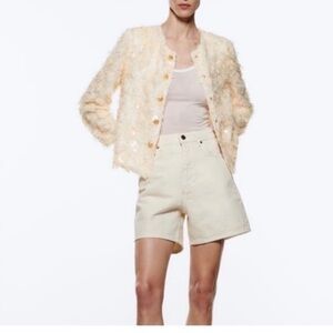 ZARA Limited Edition Cream Sequin Fuzzy Eyelash Cardigan Jacket, S, NWT